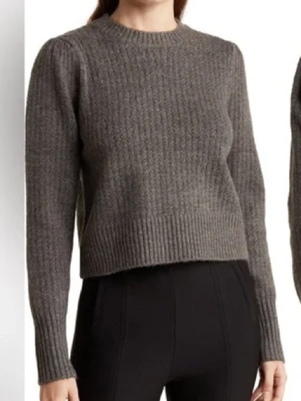 Women’s Charcoal Gray Cropped Knit Sweater Cozy Ribbed Pullover Small